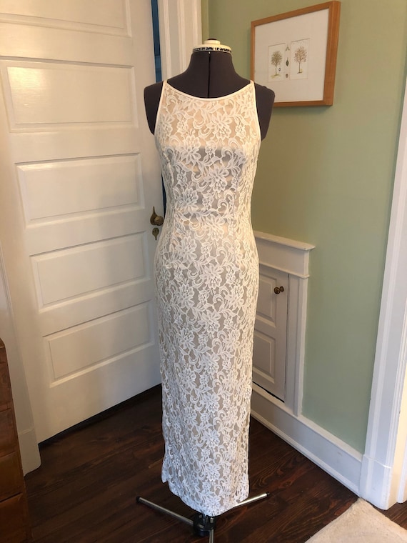 90s Jessica Mcclintock Nude and Ivory Lace Sleeveless Prom Dress Formal  With High Back Center Slit | Size Extra Small or Small - Etsy