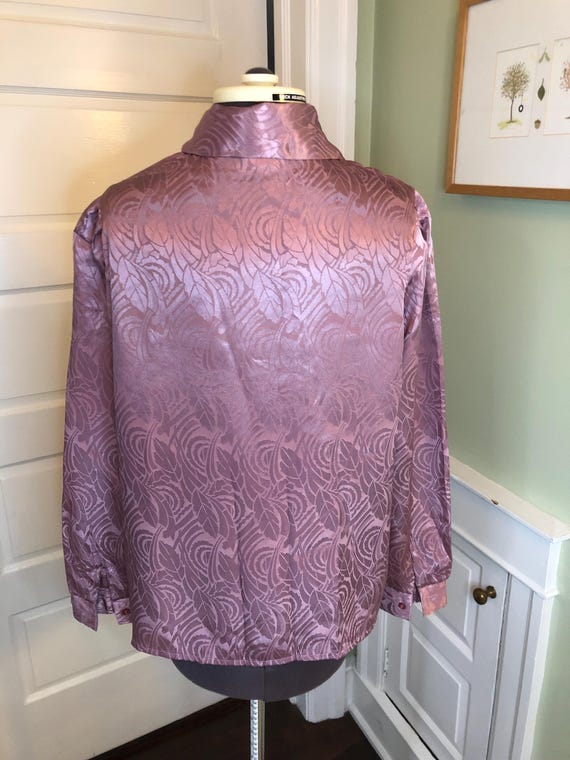 70s Leaf Patterned Polyester Satin Lavender Long … - image 4