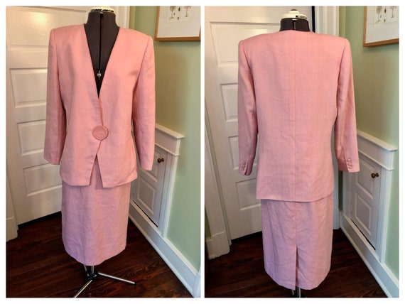 80s Rose Textured Suit Set with Long Sleeved Deep… - image 1