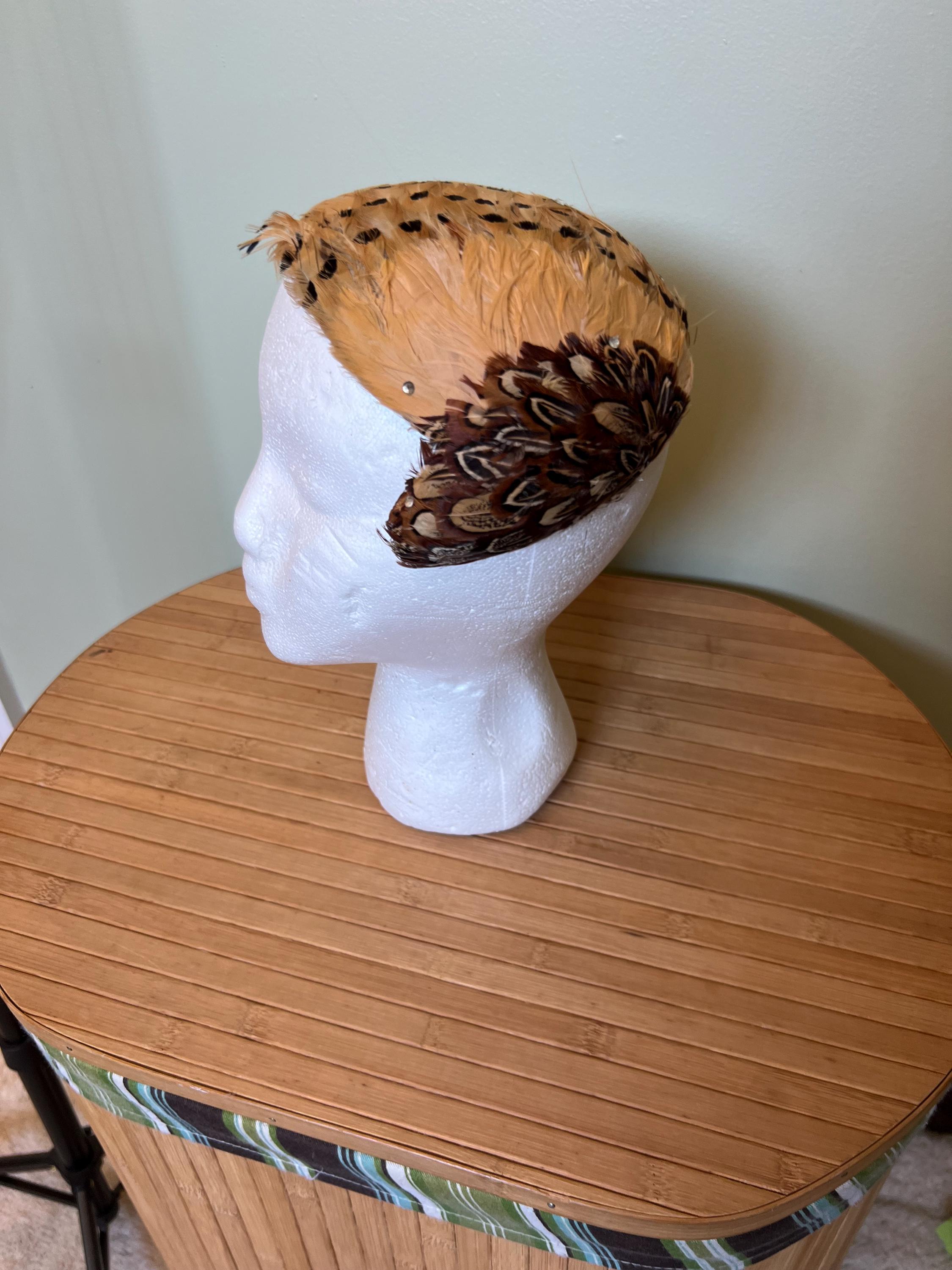 Vintage 1950s Brown Feather Fascinator Church Hat Pheasant Chignon Cocktail Brown Feather Flower Fascinator, Vintage Cocktail Hat - Etsy main image 2