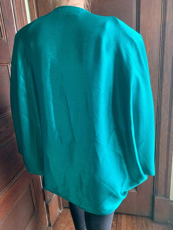 80s Unique Dramatic Emerald Green Crinkle Satin E… - image 5