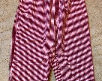 90er Jahre Rot Karierte Seersucker Capri Hose mit Gummibund und Taschen von Cabin Creek | Größe Large Petite