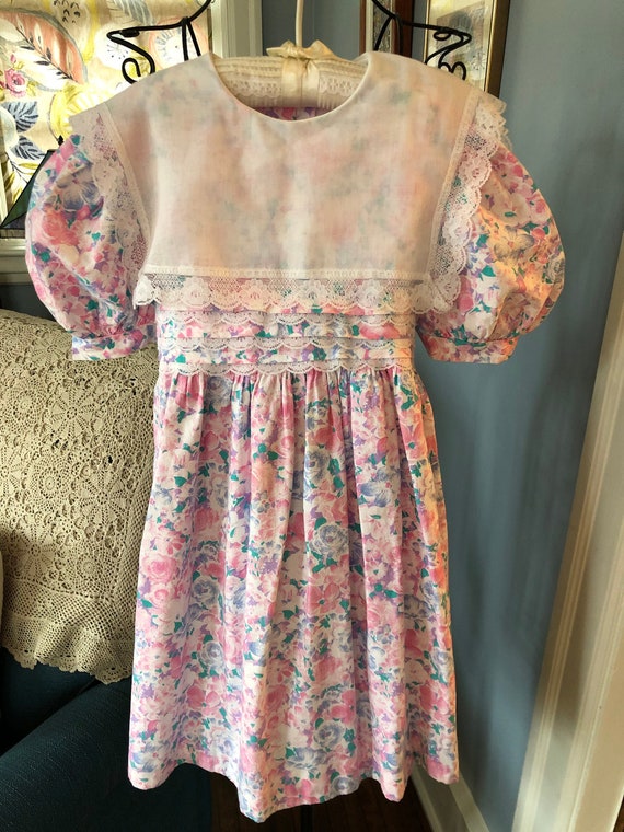90s Polly Flinders Pink Cotton Floral Short Sleeved Party Dress