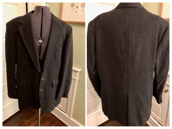 70s 100% Camel Hair Dark Gray Suit Jacket Blazer … - image 1