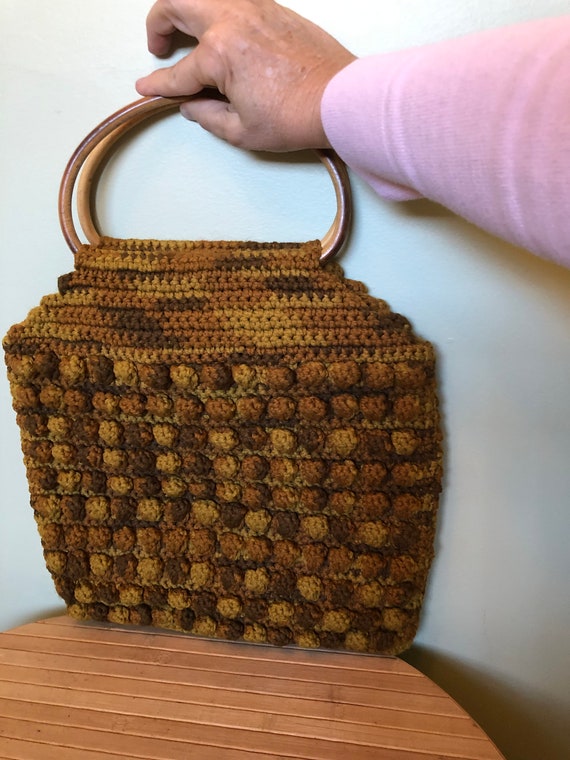 70s Large Gold and Brown Variegated Macrame Bubbl… - image 3