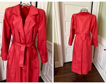 80s London Fog Coral Trench Coat with Belt | Size Medium