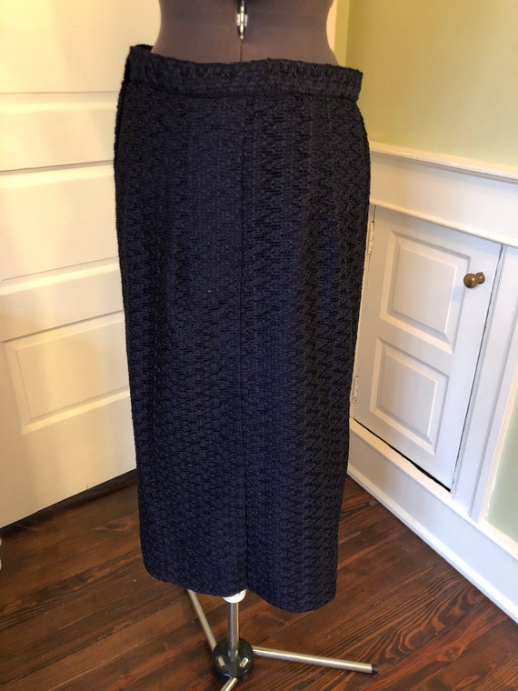 60s Open Weave Ribbon Fabric Navy Skirt  with Sid… - image 2