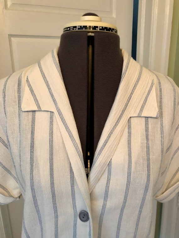 70s Blue Striped Short Sleeved Button Down Blazer… - image 2
