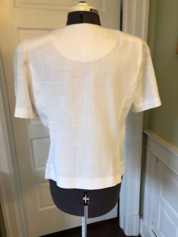 80s White Linen Look Short Sleeved Dressy Blazer … - image 5