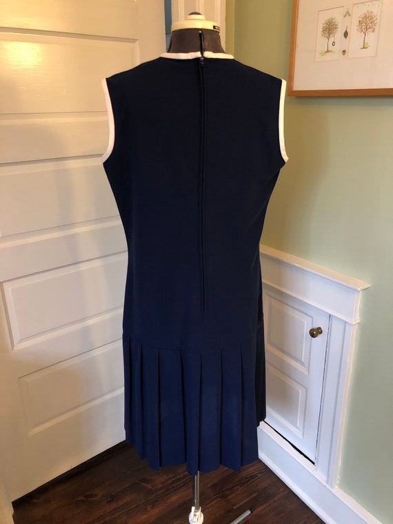 70s Navy Polyester Knit Sleeveless Dress with Dro… - image 5