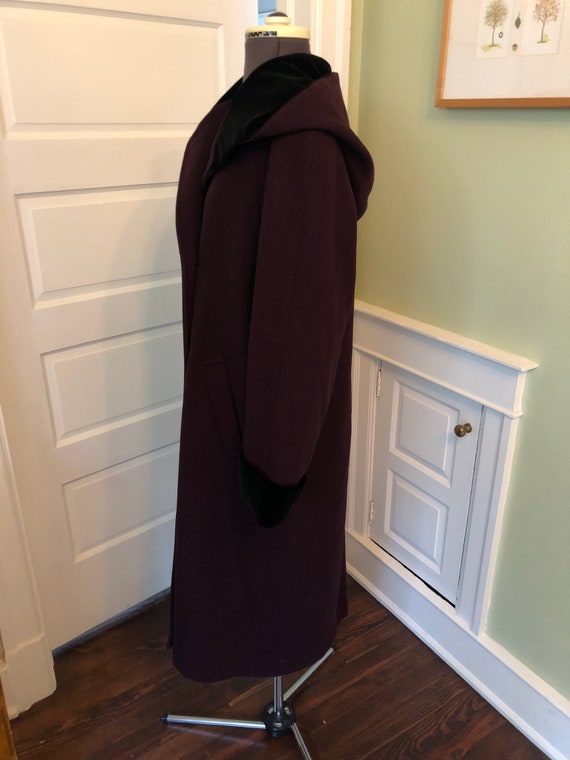 90s Halston Aubergine or Eggplant Wool Dress Coat… - image 3