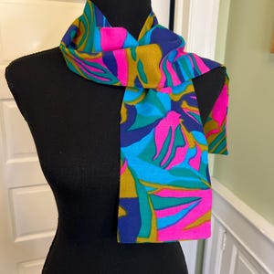 70s Neon Floral Cotton Barkcloth Handmade Rectangular Scarf
