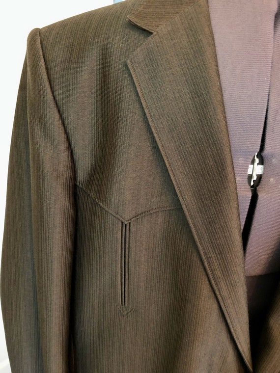 80s Dark Brown Sport Coat with Western Details an… - image 3