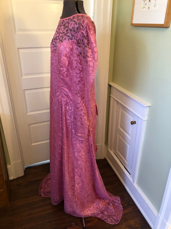 90s Pink Lace Long Sleeved Prom Dress or Formal w… - image 4