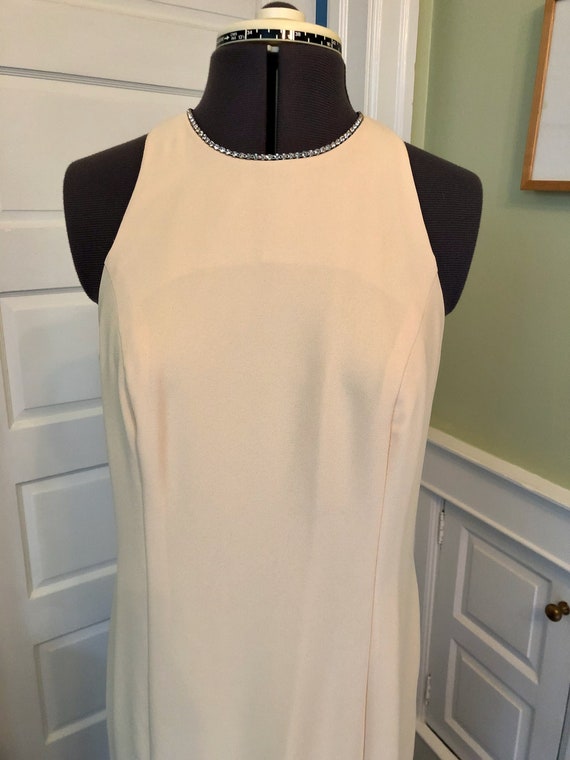 80s Light Gold Sleeveless Crepe Formal Dress and … - image 7