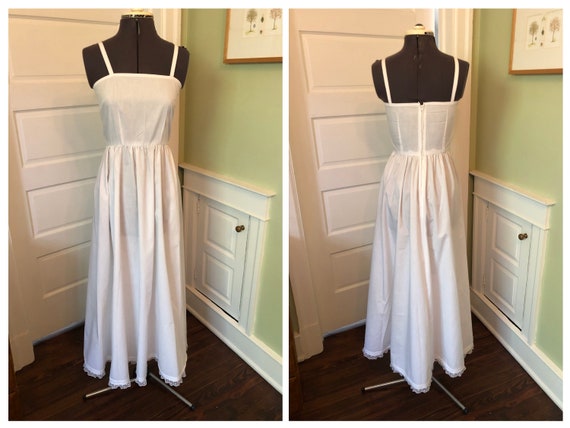 70s White Cotton Blend Long Full Slip with Gather… - image 1