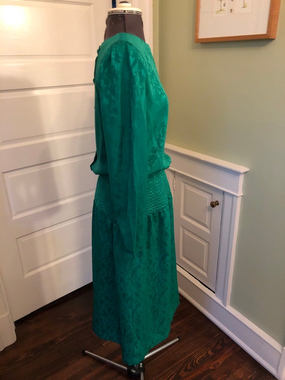 80s Emerald Green Polyester Long Sleeved Dress wi… - image 4