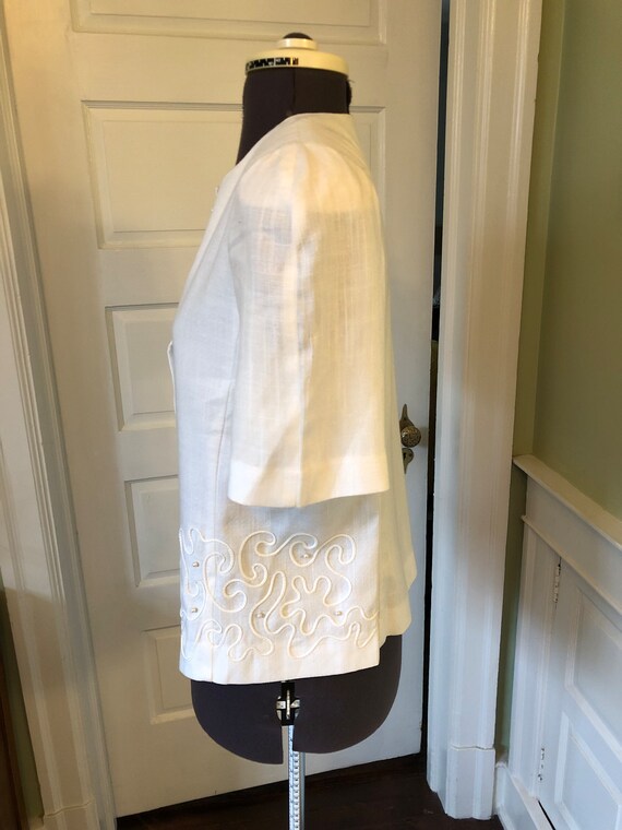 80s White Linen Look Short Sleeved Dressy Blazer … - image 4