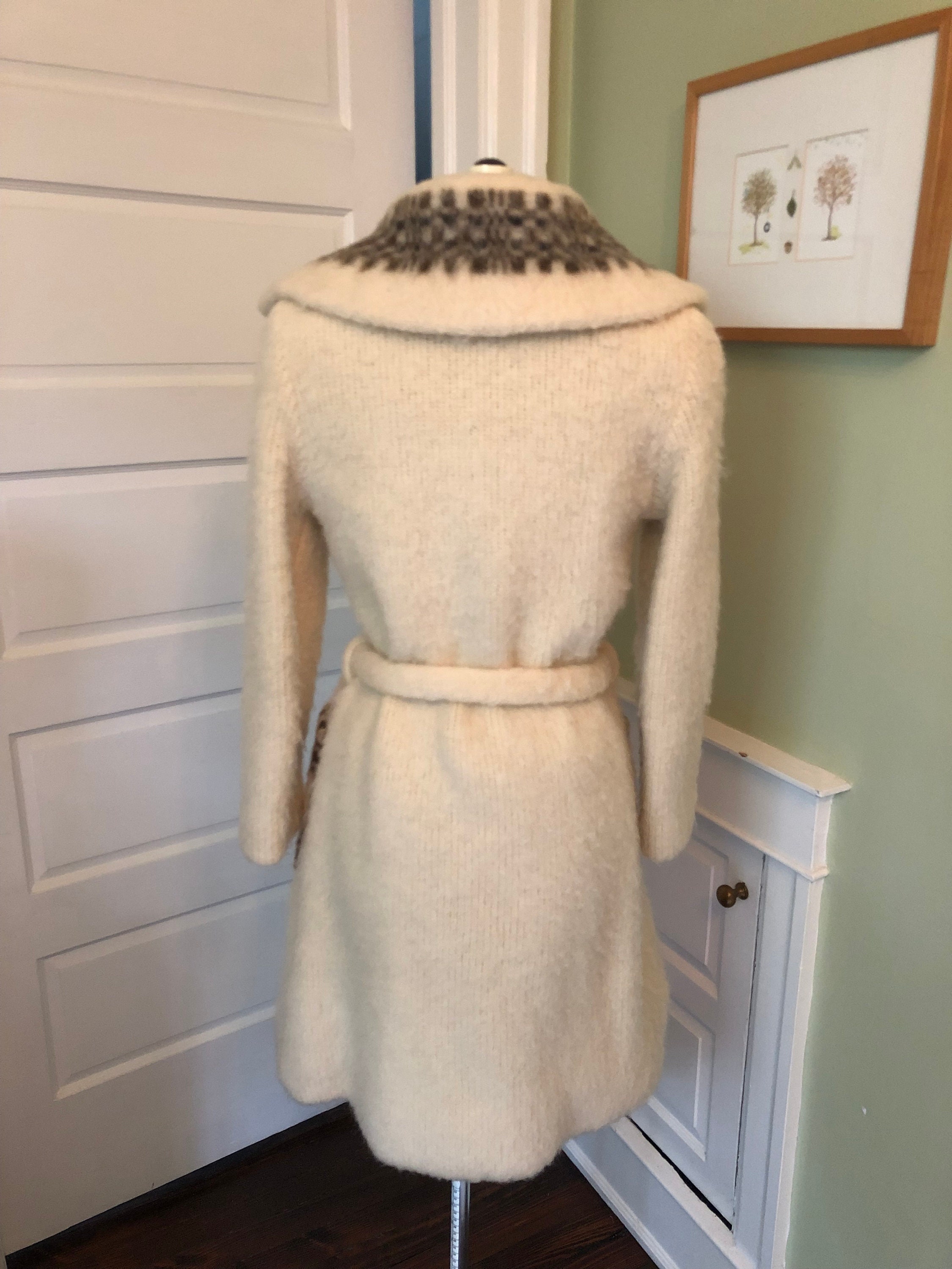 60s Ivory Icelandic Long Sleeved Brushed Wool Dress Coat With