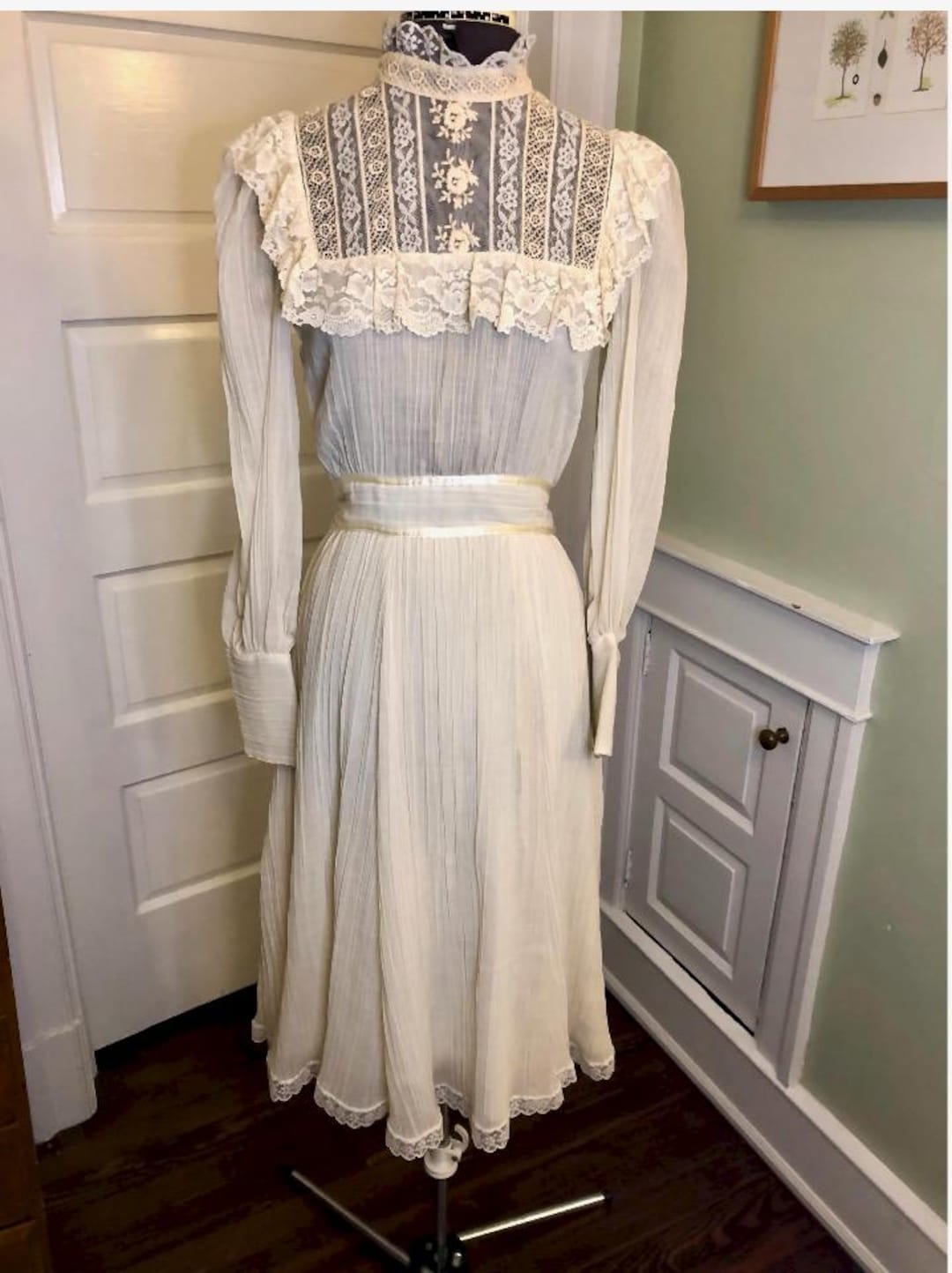 80年代風ガンネサックス アイボリー クリンクル ガーゼ ロングスリーブ