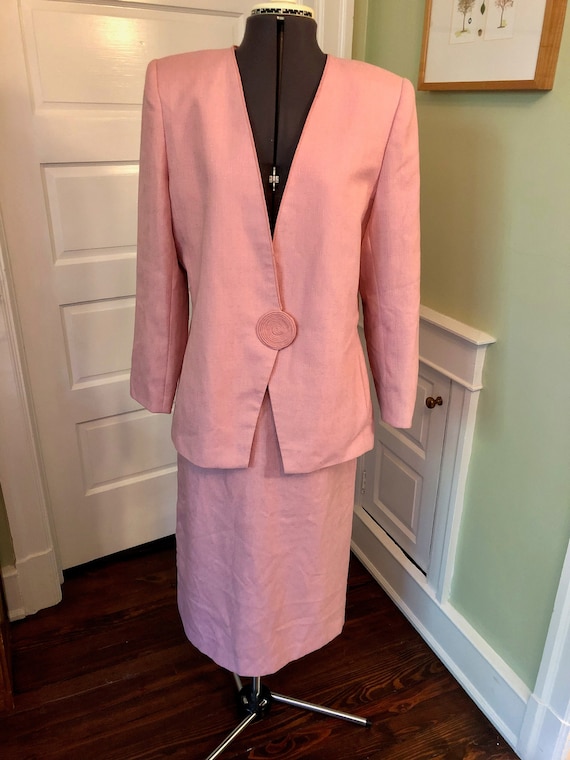 80s Rose Textured Suit Set with Long Sleeved Deep… - image 2