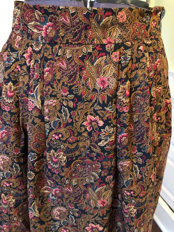 70s Black Gold and Red Floral Patterned Fine Wool… - image 2