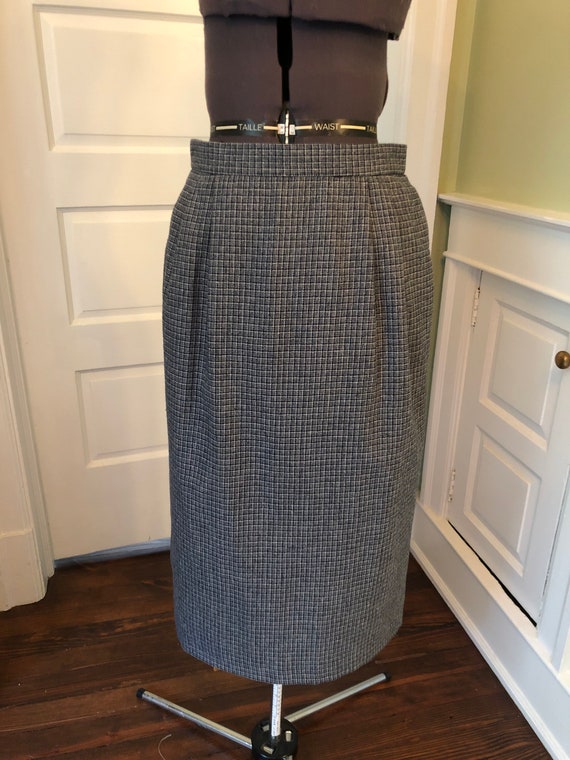 80s Navy and Gray Wool Blend Straight Skirt with … - image 1