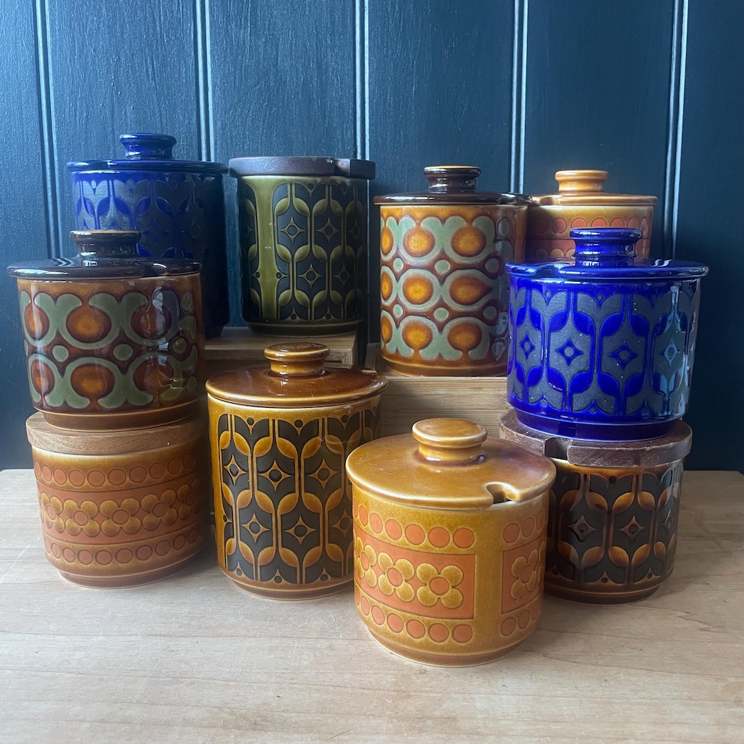 Vintage Hornsea Pottery Covered Sugar Pots/preserve Jars | Retro