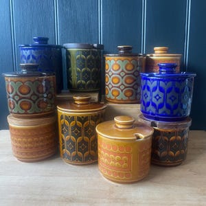 Vintage Hornsea Pottery covered sugar pots/preserve jars | retro 70s