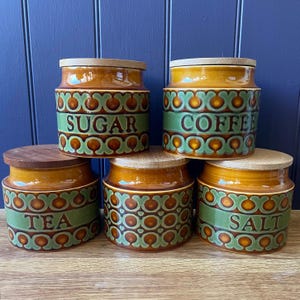 Vintage Hornsea Pottery Bronte Storage Jars | 1970s Retro Kitchen Canisters | Sustainable