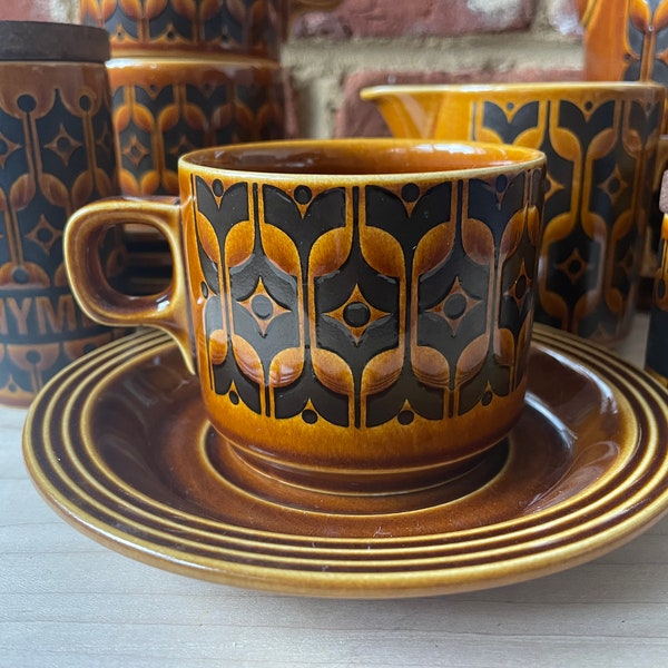 Hornsea vintage Heirloom tableware - cups, saucers, jug, coffee pot, plates, bowls, covered sugar/preserve, serving dishes, spice/herb jars.
