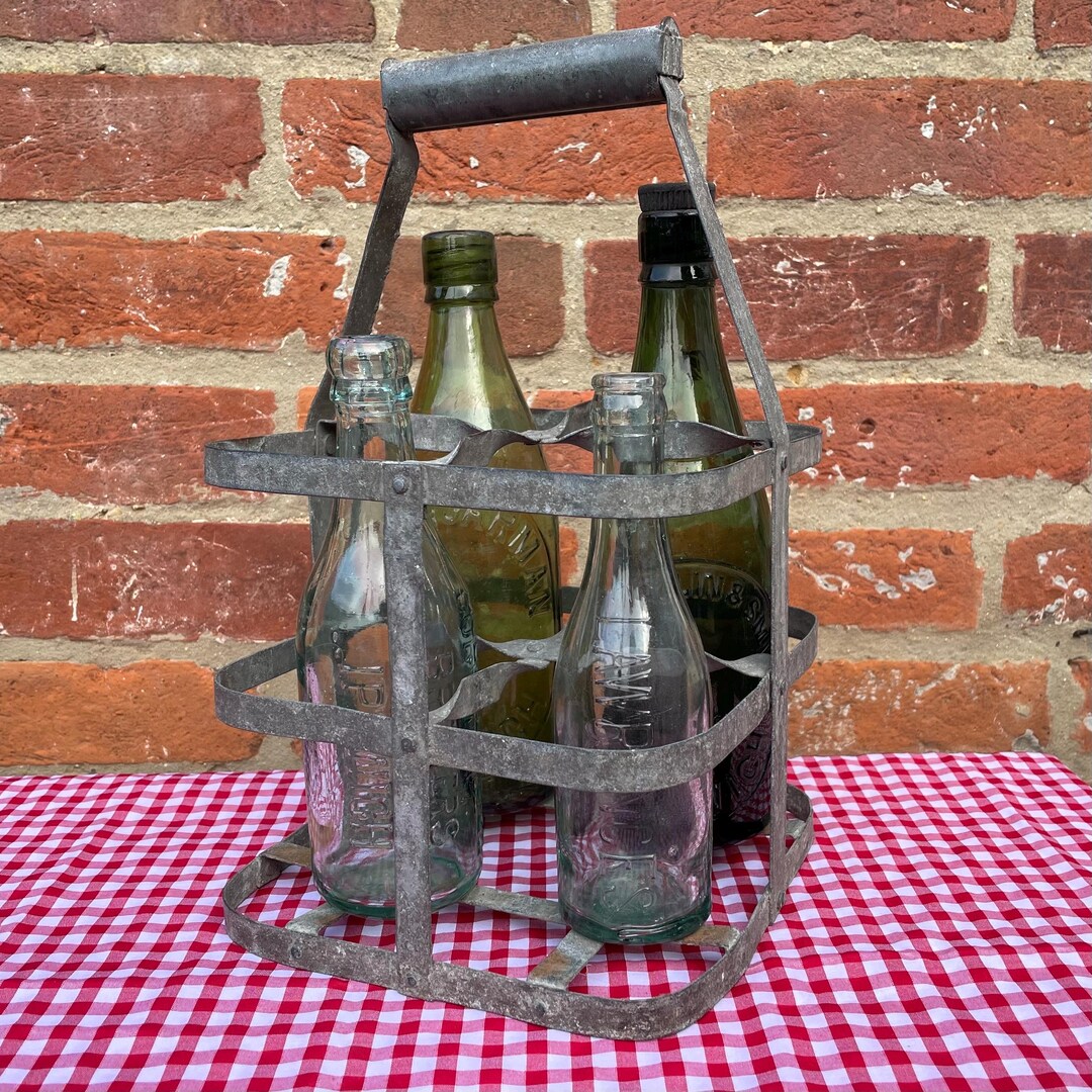Vintage Metal Bottle Carrier: Rustic Farmhouse Decor, 4-bottle Caddy - Etsy