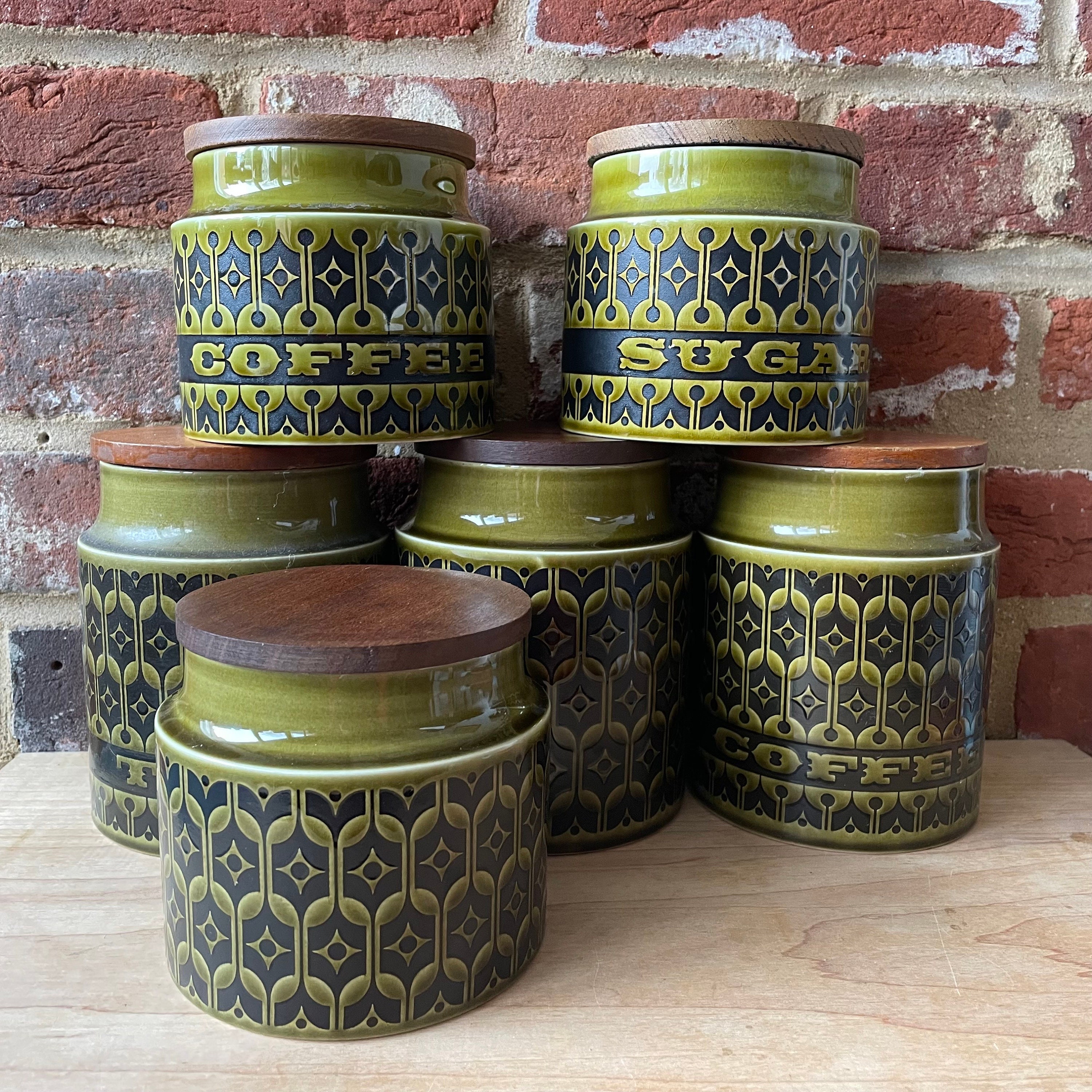 Vintage Hornsea Pottery Green Heirloom Storage: Retro Canisters