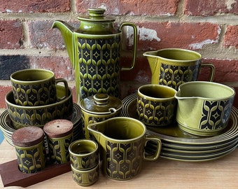 Hornsea vintage green Heirloom tableware - jugs, coffee pot, plates, bowls, sugar/preserve pots