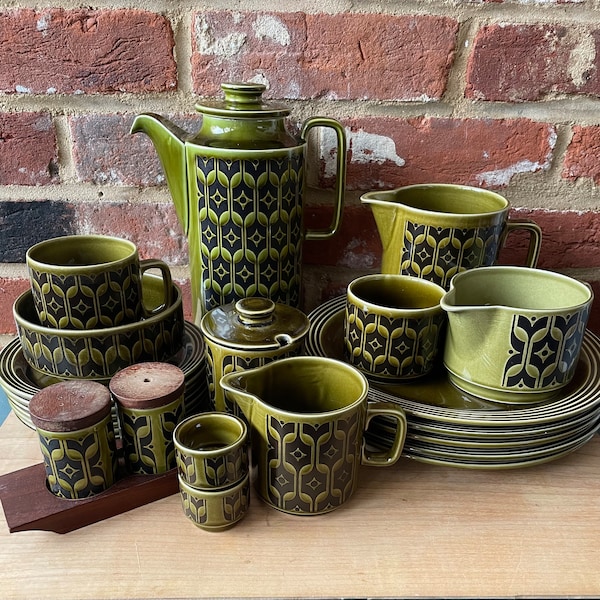 Hornsea vintage green Heirloom tableware - jugs, coffee pot, plates, bowls, sugar/preserve pots