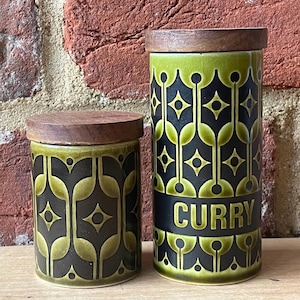 Hornsea Pottery vintage green Heirloom spice and herb jars