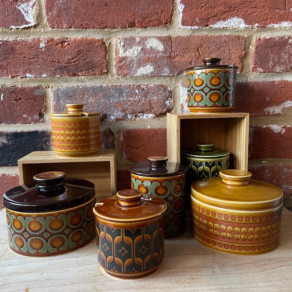Hornsea Pottery vintage round butter dishes, covered sugar pots/preserve jars