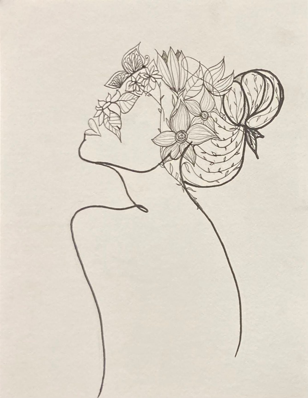 Flower Girl Line Work Wall Art Etsy