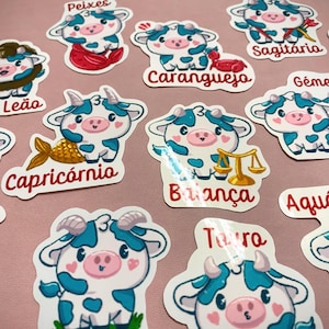 Autocolantes Zodíaco | Vaquinha Vaidosa | kawaii | ilustração Nanukis.arte | Autocolantes brilhantes ou mate | A5 ou A6