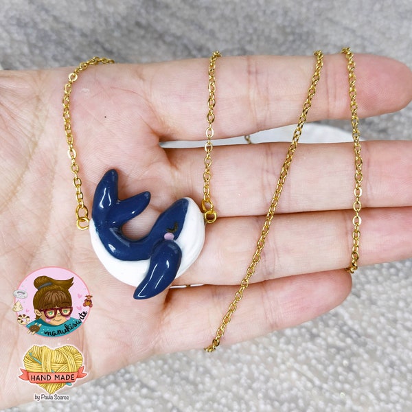 Collier baleine bleue - pendentif baleine - des Açores - bijoux en argile polymère - fait main par nanukis.arte - bijoux mignons