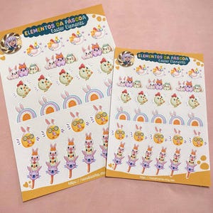 Paasstickers | Kip, regenboog, kippen… | kawaii | illustratie Nanukis.arte | Glanzende of matte stickers | A5 of A6