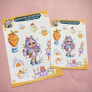 Paasplannerstickers | Kip, regenboog, konijn… | kawaii | illustratie Nanukis.arte | Glanzende of matte stickers | A5 of A6