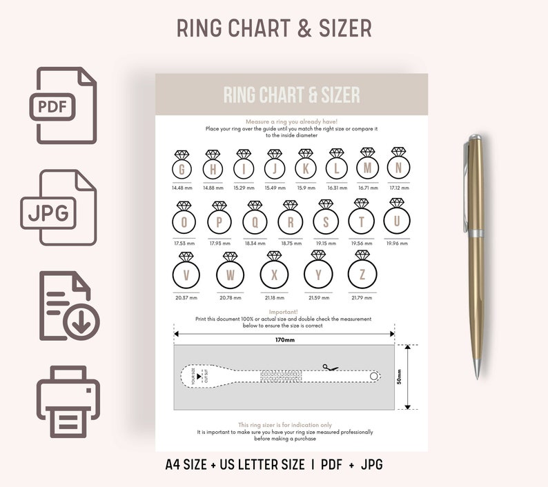 Printable Ring Chart, Measure Ring Size Tool, Accurate Ring Size Finder Printable Ring Chart, Measure Ring Size Tool, Accurate Ring Size Finder
