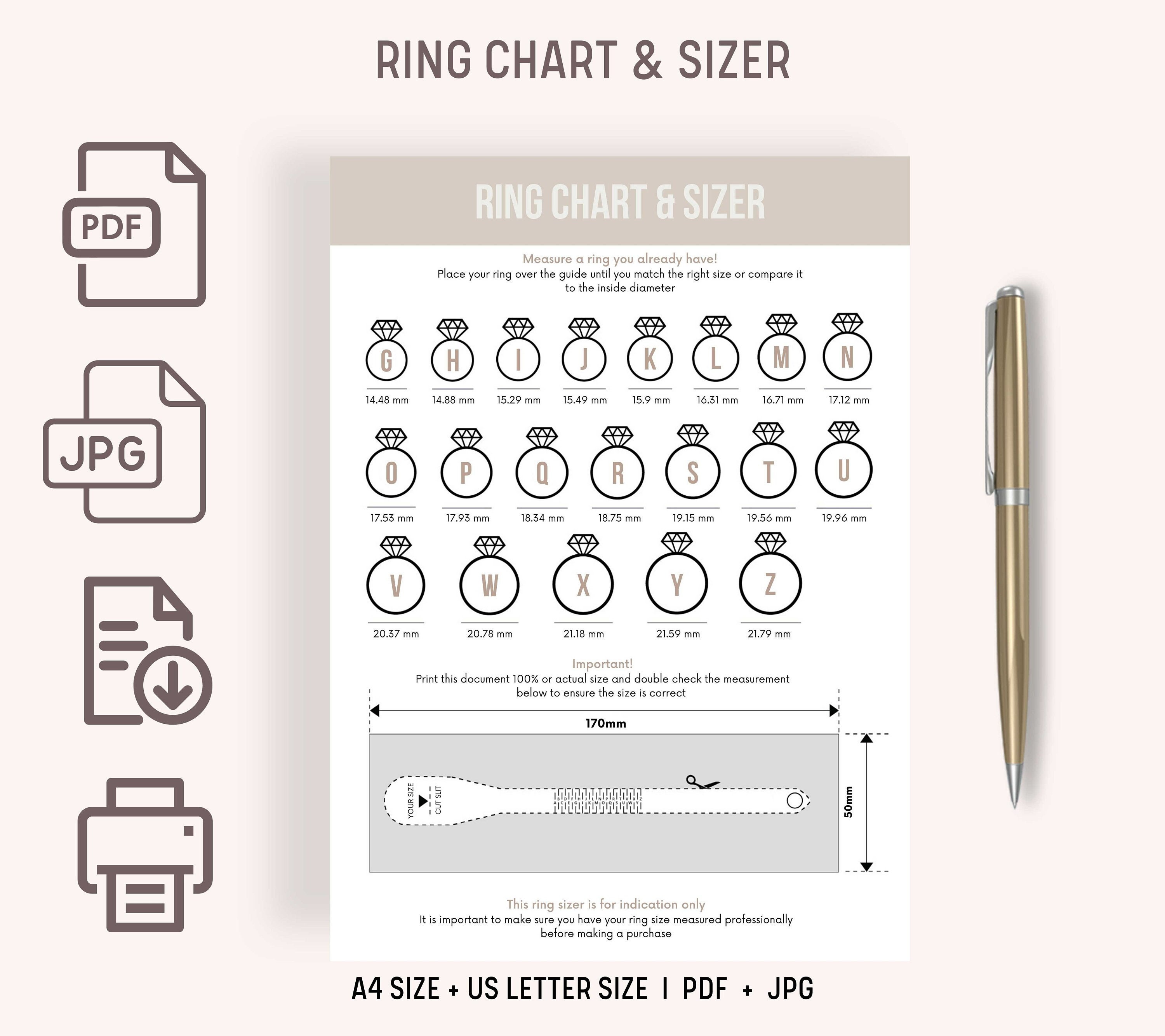 Printable Ring Sizer Ring Size Chart Measure Ring Size Sizing 