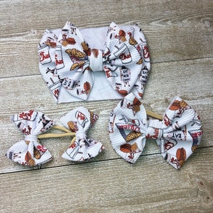 Eat More Chicken •Hand Tied Bows• Nylon headband, Headwrap, Piggies, or Alligator Clip Bow •Handmade Scrunchie•
