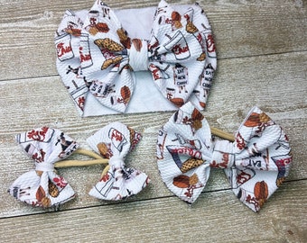 Eat More Chicken •Hand Tied Bows• Nylon headband, Headwrap, Piggies, or Alligator Clip Bow •Handmade Scrunchie•