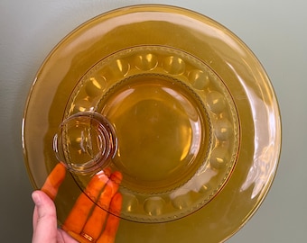 Indiana Glass Amber Kings Crown Thumbprint Snack Plate | Snack Set | Plate | Amber | MCM | Mid Century | Boho