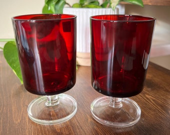 Vintage 1970&#39;s Luminarc Ruby Red Glasses || Wine Glass || MCM || Mid Century Modern || 1960s || 1980s