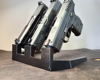 3-Handgun Display Stand: Nightstand Pistol Organizer
