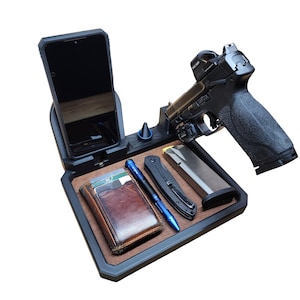EDC Nightstand Dump Tray Handgun Display Stand with Leather or without Leather bottom Organizer